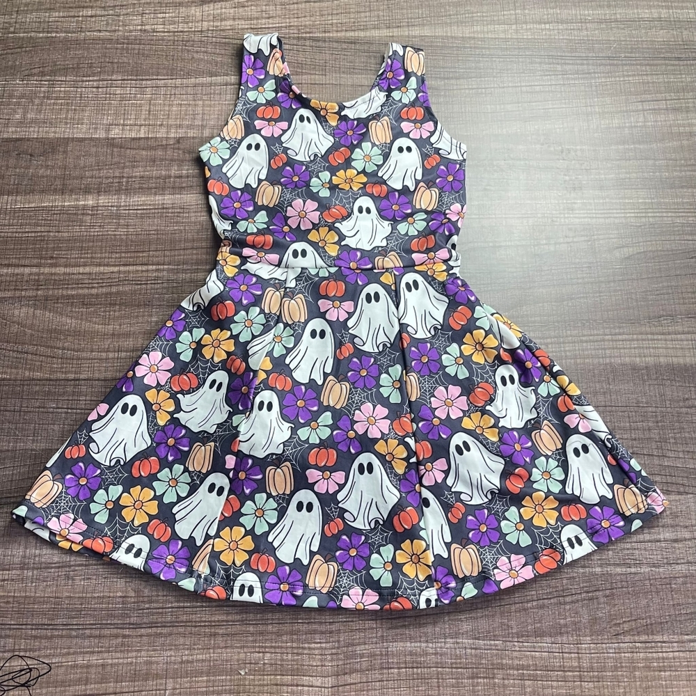 Kids Ghost and Pumpkin Dress - Purple and Black
